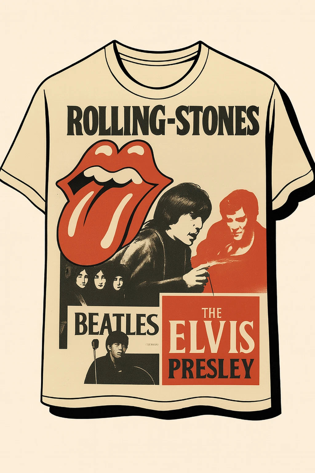 "Iconic Rock Bands" Music 50's-60's Bands T-Shirt 100% Cotton