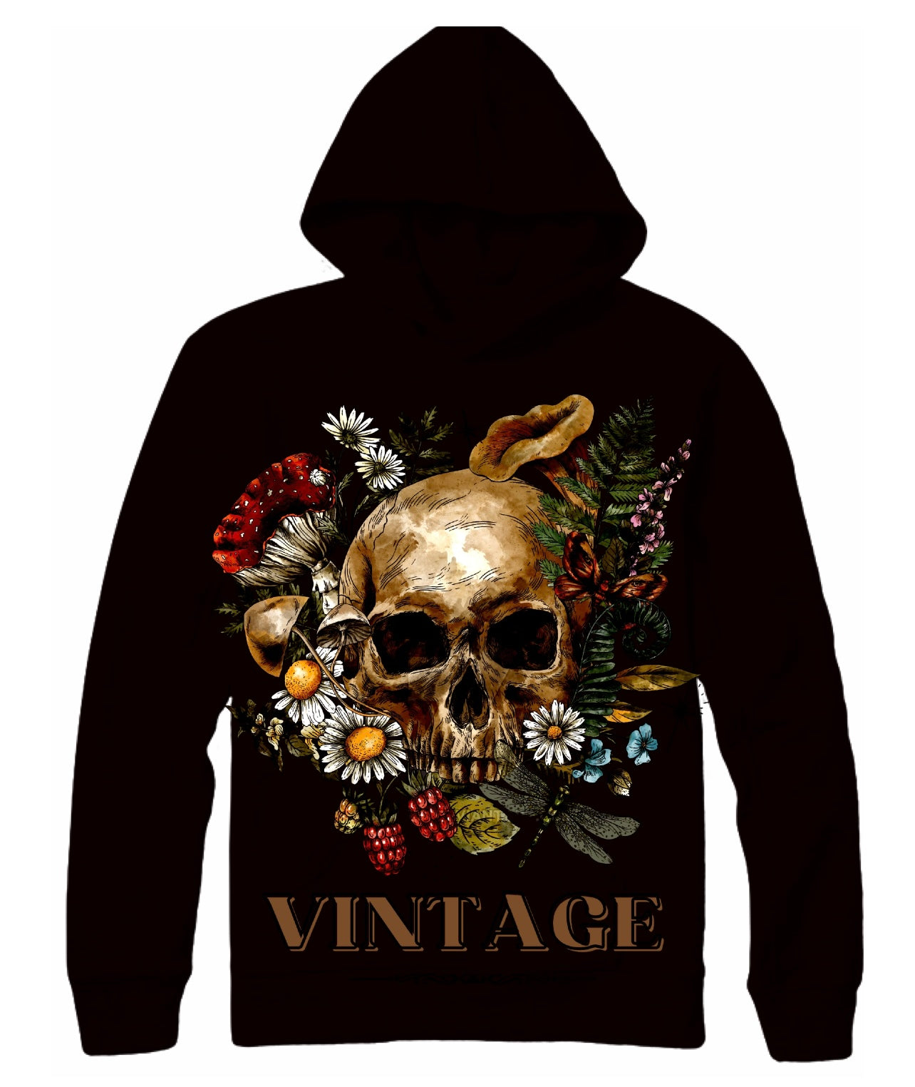 “VINTAGE” - Vintage Floral Skull GRAPHIC Cotton Sweatshirt Hoodie