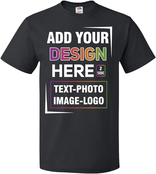 Custom T-Shirt Shirts, Print Your Logo on Shirt, Front and Back Print on Unisex Short Sleeve T-Shirt 50/50 Cotton Polyester DryBlend