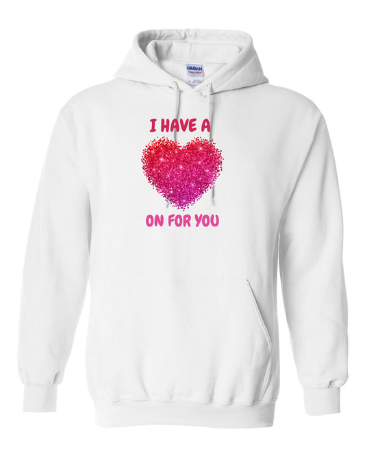 "Heart On For You" Valentine's Day Pullover Heavy Blend Hoodie 50/50 Cotton Polyester