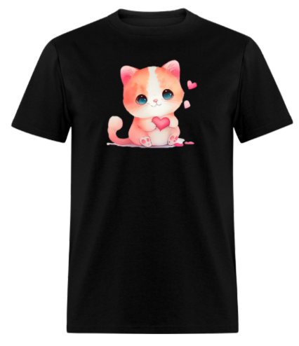"Kitten Hearts" Valentine's Day Short Sleeve T-Shirt 50/50 Cotton Polyester DryBlend