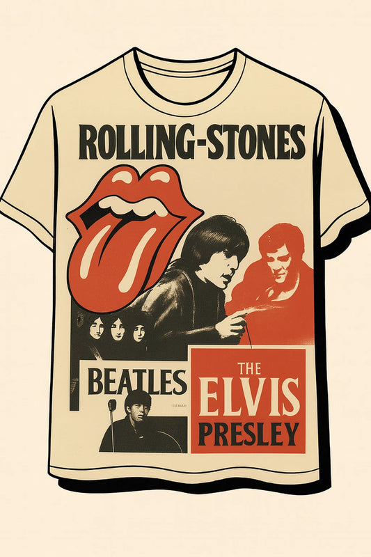 "Iconic Rock Bands" Music 50's-60's Bands T-Shirt 100% Cotton